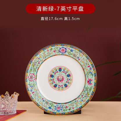 Enamel Color Big Dish round Plate For Home Single Chinese Creative Deep Dish Soup Plate Ceramic Tableware