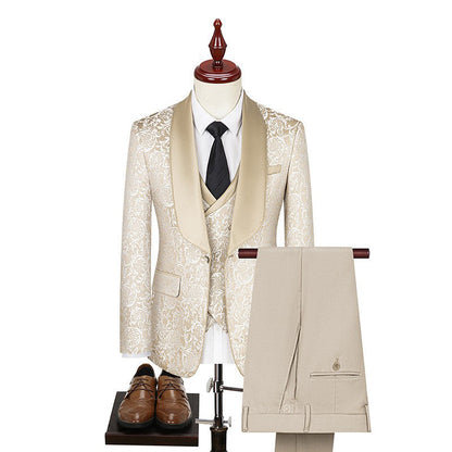 Classy Men's Three-Piece Suit Set Pattern K-style Host Performance Dress Wedding Groom Clothing