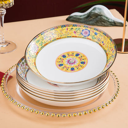 Enamel Color Big Dish round Plate For Home Single Chinese Creative Deep Dish Soup Plate Ceramic Tableware