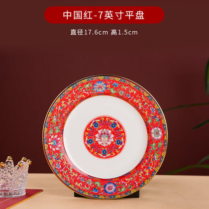 Enamel Color Big Dish round Plate For Home Single Chinese Creative Deep Dish Soup Plate Ceramic Tableware