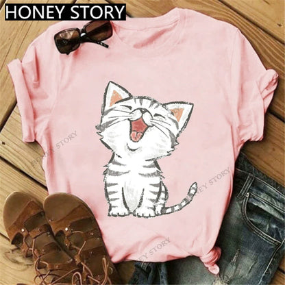 Short Sleeve T-Shirts Round Neck Cartoon Printing Comfortable