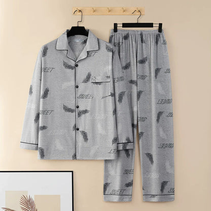 Men's Pajamas Cotton Long sleeve Trousers Two-piece Set