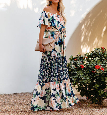 Women Summer Sexy Tie-Dye Stitching Print Dress