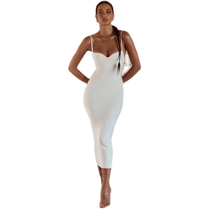 European and American Sexy Strappy Low-Cut Stretch Tight Dress