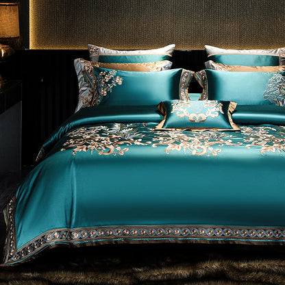 European Luxury Embroidery Palace Pure Cotton Satin Silk Bedding Set 6-10 PCs Set
