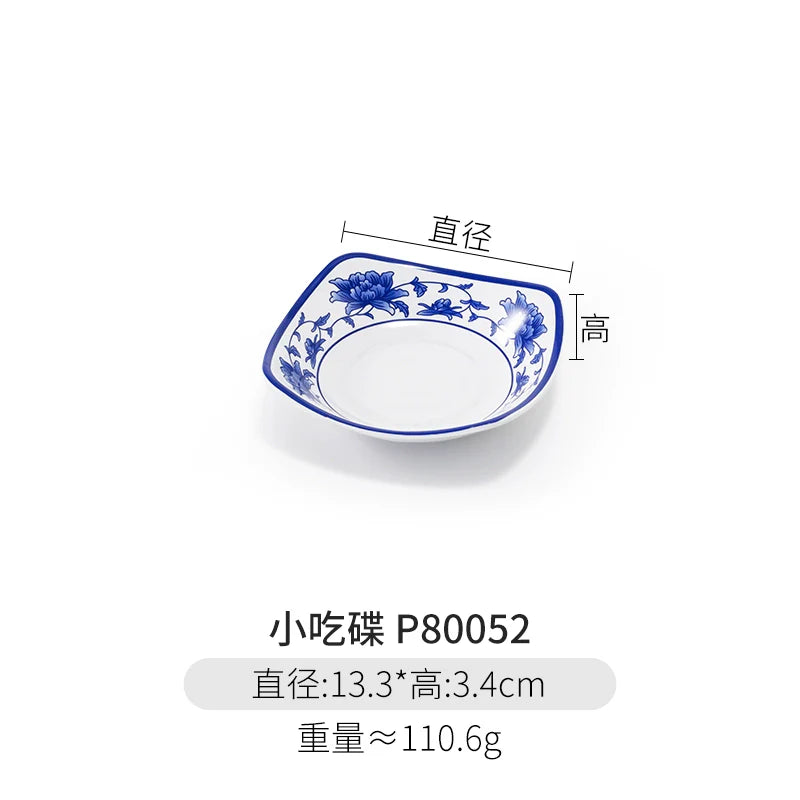 Melamine Dinnerware Blue and White Porcelain Snack Plate Special-Shaped Creative Tableware Commercial Use
