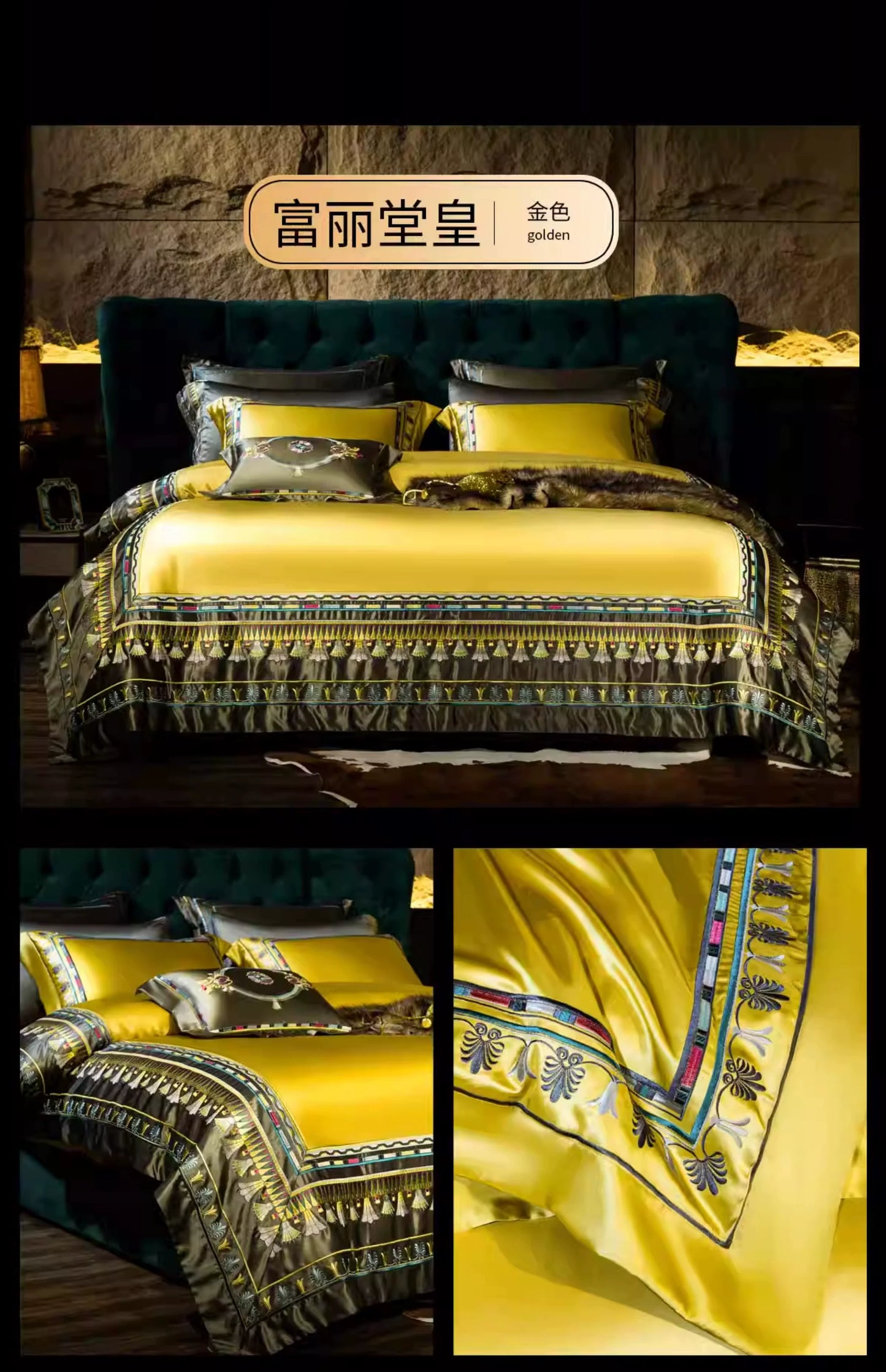 European Luxury Pure Cotton Satin Embroidery Bedding Set 4 - 10 Pieces