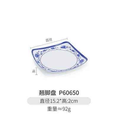 Melamine Dinnerware Blue and White Porcelain Snack Plate Special-Shaped Creative Tableware Commercial Use