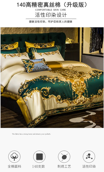 European Luxury Embroidery Palace Pure Cotton Satin Silk Bedding Set 6-10 PCs Set