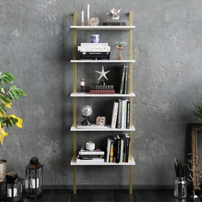 Piante 68 inches Tall Metal Manufactured Wood Accent Ladder Bookcase