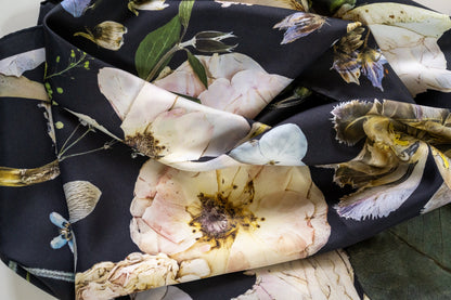 Petals in the Night Silk Scarf