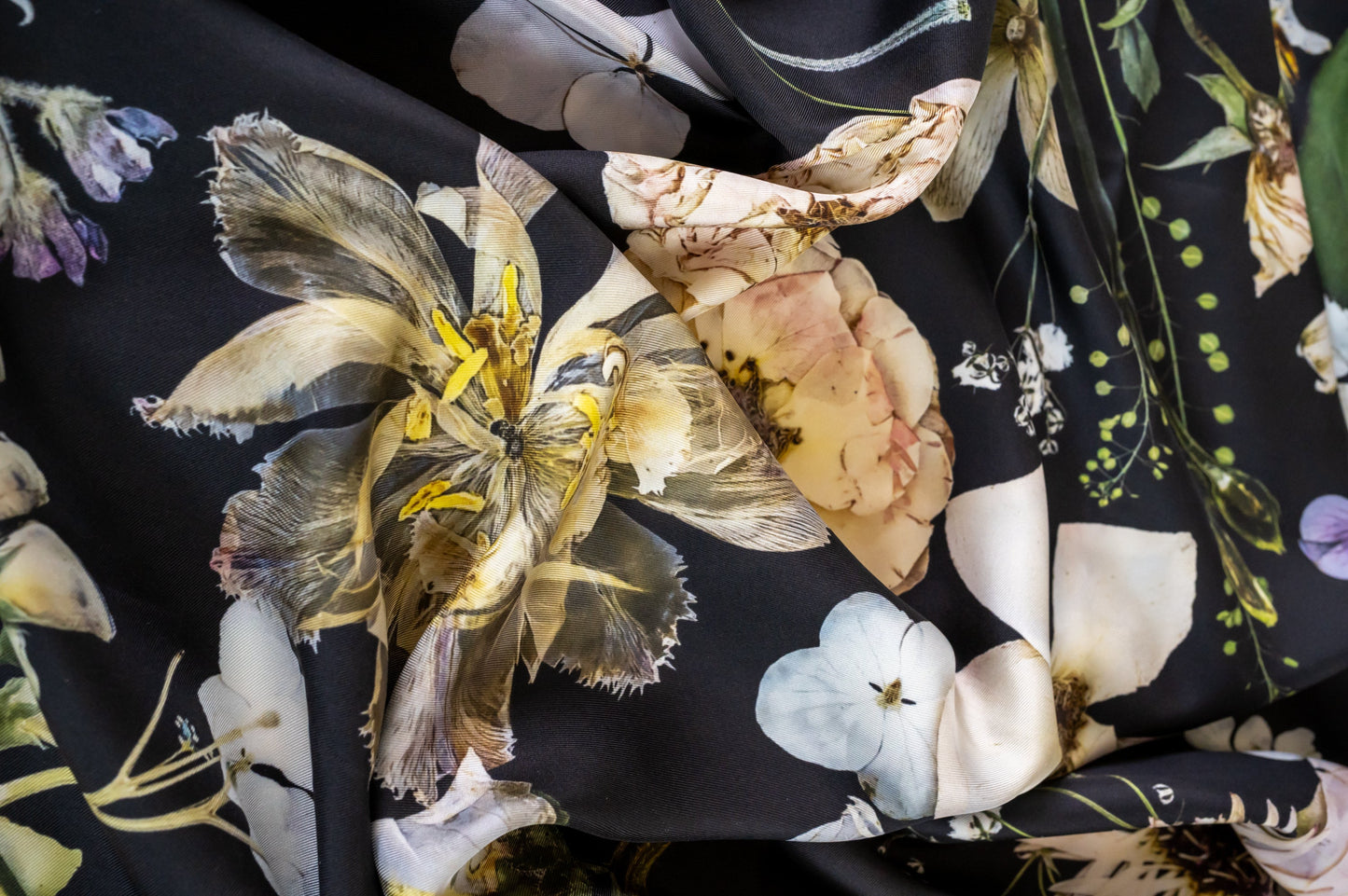 Petals in the Night Silk Scarf