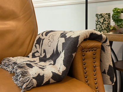 Botanical Green Throw Blanket, Reversible Cotton Jacquard Throw