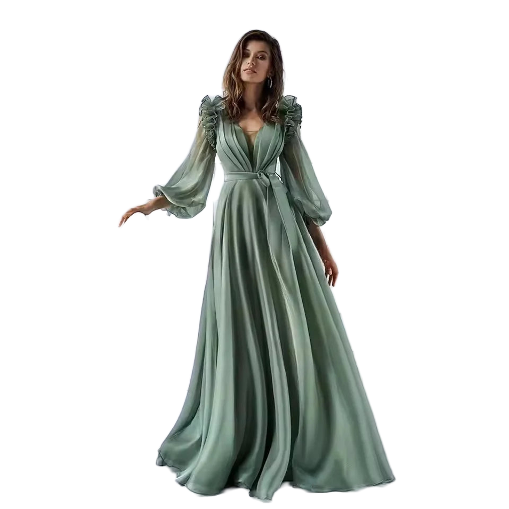 3/4 Sleeves Chiffon Long Occasion Gown Evening Dresses Prom Customized
