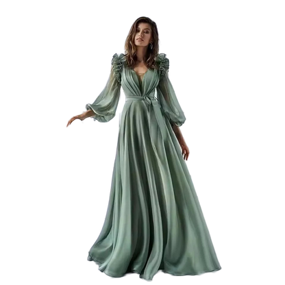 3/4 Sleeves Chiffon Long Occasion Gown Evening Dresses Prom Customized