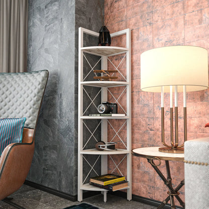 Remo 63 inch Tall Industrial Corner Bookcase with Metal Frame