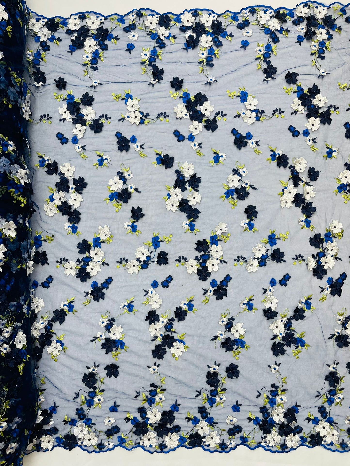 Multi Color 3d floral Daisy Design Embroider Lace 54" Wide| New Creations Fabric & Foam Inc.