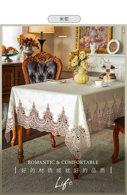 EIFLOY-Italian Velvet Tablecloth Rectangle, Luxury Lace Table Cover, Soft Dining Table Cloth, European, Party Table Decoration