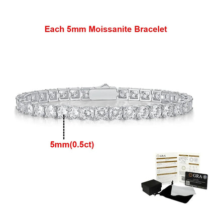 Real Moissanite Tennis Bracelets for Women Man 925 Sterling Silver Plated