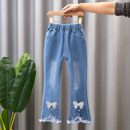Girls Star Embroidered Jeans Pants with Pearl Slim-Fit age 7-13 yrs old