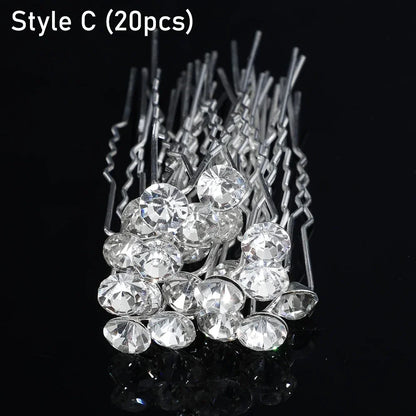 20pcs Elegant Pearl Crystal Hairpin Wedding Bridal U-shaped Metal Hair Comb Forks for Women