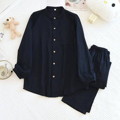 Spring/Summer Women Men Pajama Set 100% Cotton Long Sleeve Long & Pants Two Piece