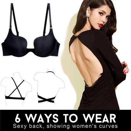 Women Sexy Push Up Bra Backless Low Cut Open Back Dresses Underwear Invisible Seamless