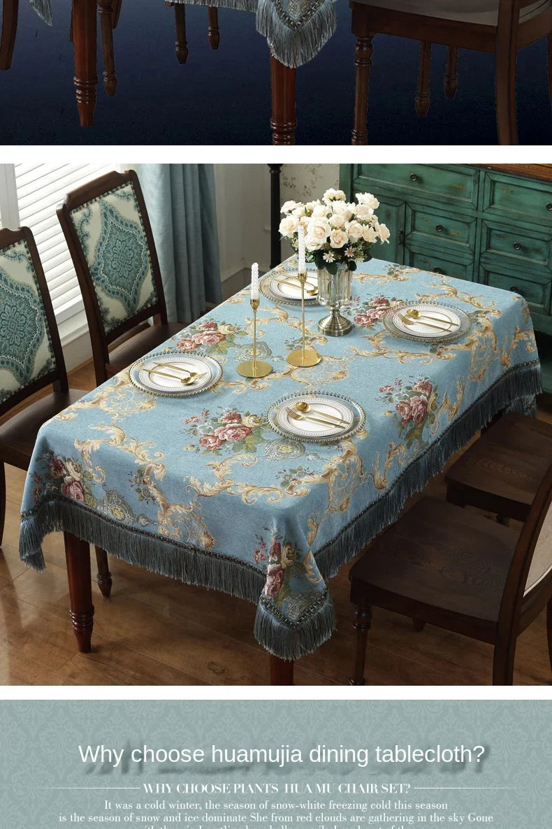 European Style Flower Tassel Tablecloth Thicken Chenille Rectangular Table Cover Round Dining Table Coffee Cloth Dust-proof