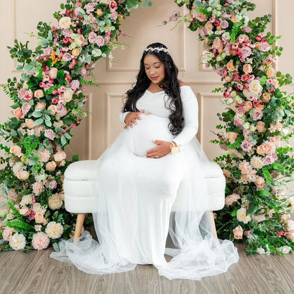 Maternity Long Sleeved Floor Length Mesh Dress