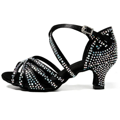 Diamond-encrusted Latin Ballroom Dance Soft Sole Shoes