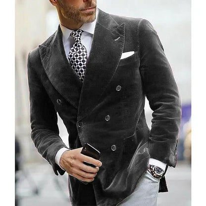 Elegant Italian Velvet Double Breasted Blazer for Men