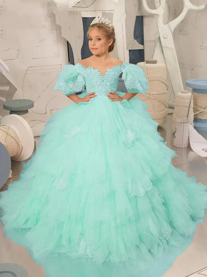 Elegant Puffy Sleeves Flower Girl Dresses for Wedding Robe A-Line First Communion Pageant Party Gowns
