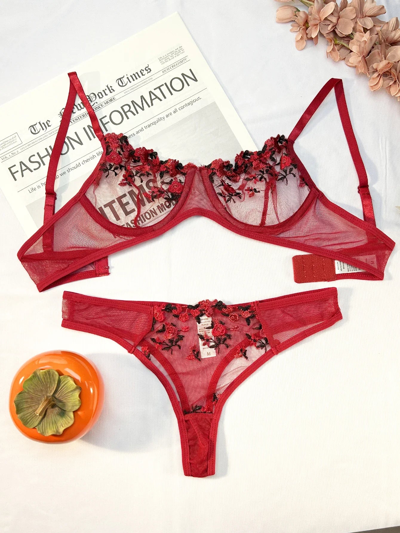 Women Sexy Lingerie Lace Transparent Underwear Fairy Embroidery Sets