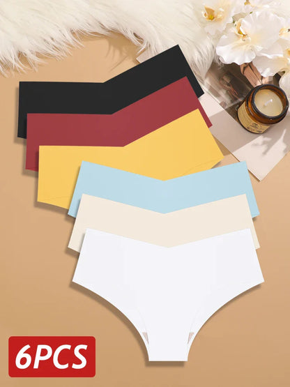 6PCS Women Seamless Panties Silk Ultra Thin Briefs Sexy V Waist
