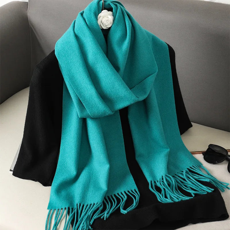 Color Solid Women Winter Scarf Warm Thicken Cashmere Shawl