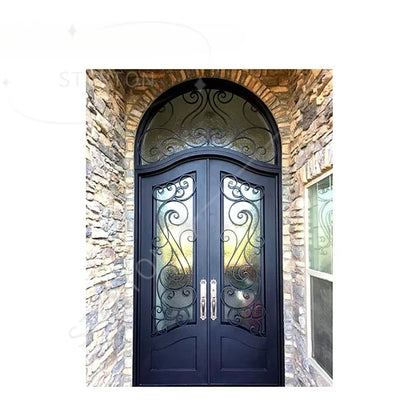 Supplier European New Grill Latest Design Safety Double Entrance Wrought Iron Door