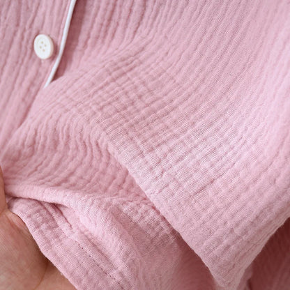 Spring and Autumn Couple Pajamas Set 100%Cotton Crepe Long Sleeve Pants Two Piece Men's and Women's Large Size