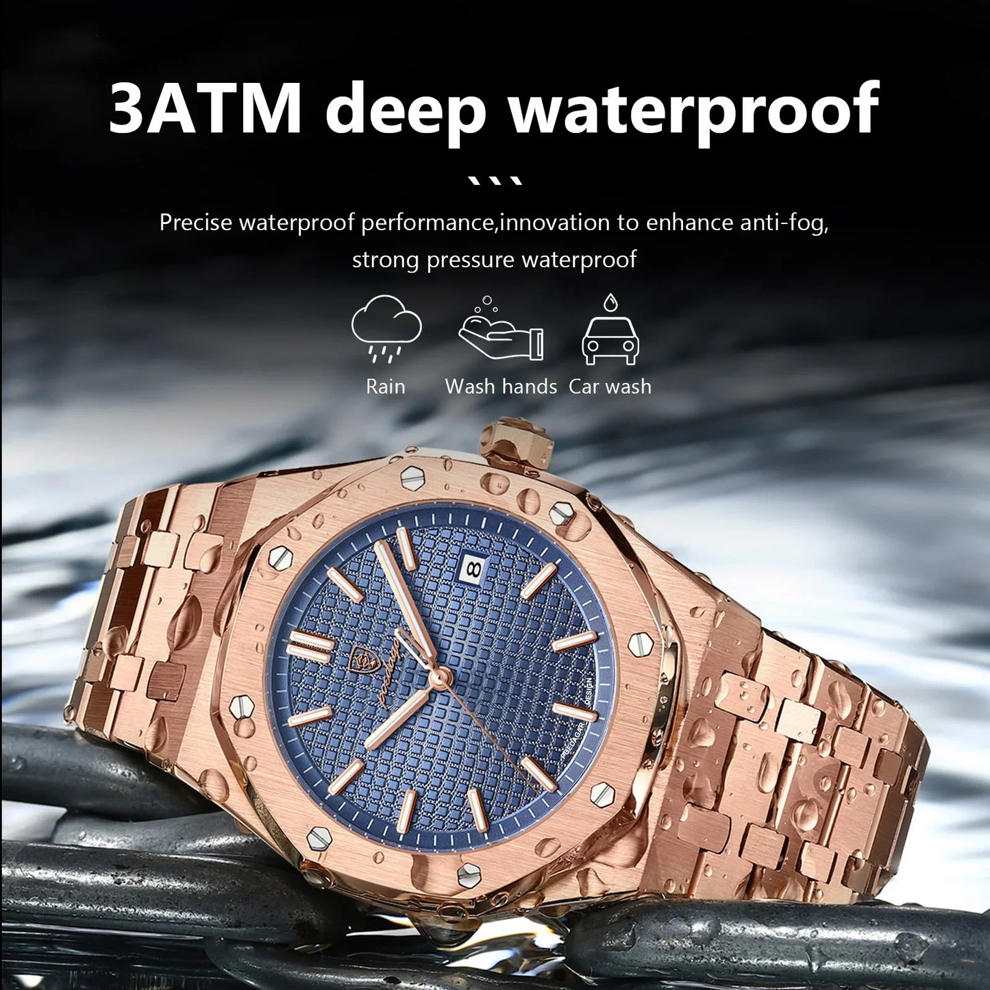 POEDAGAR Luxury Business Man Wristwatch Waterproof Luminous Stainless Steel Fashion Quartz