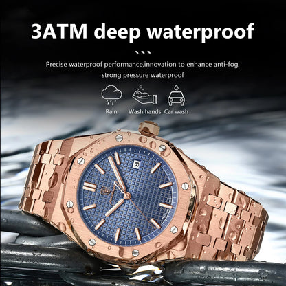 POEDAGAR Luxury Business Man Wristwatch Waterproof Luminous Stainless Steel Fashion Quartz