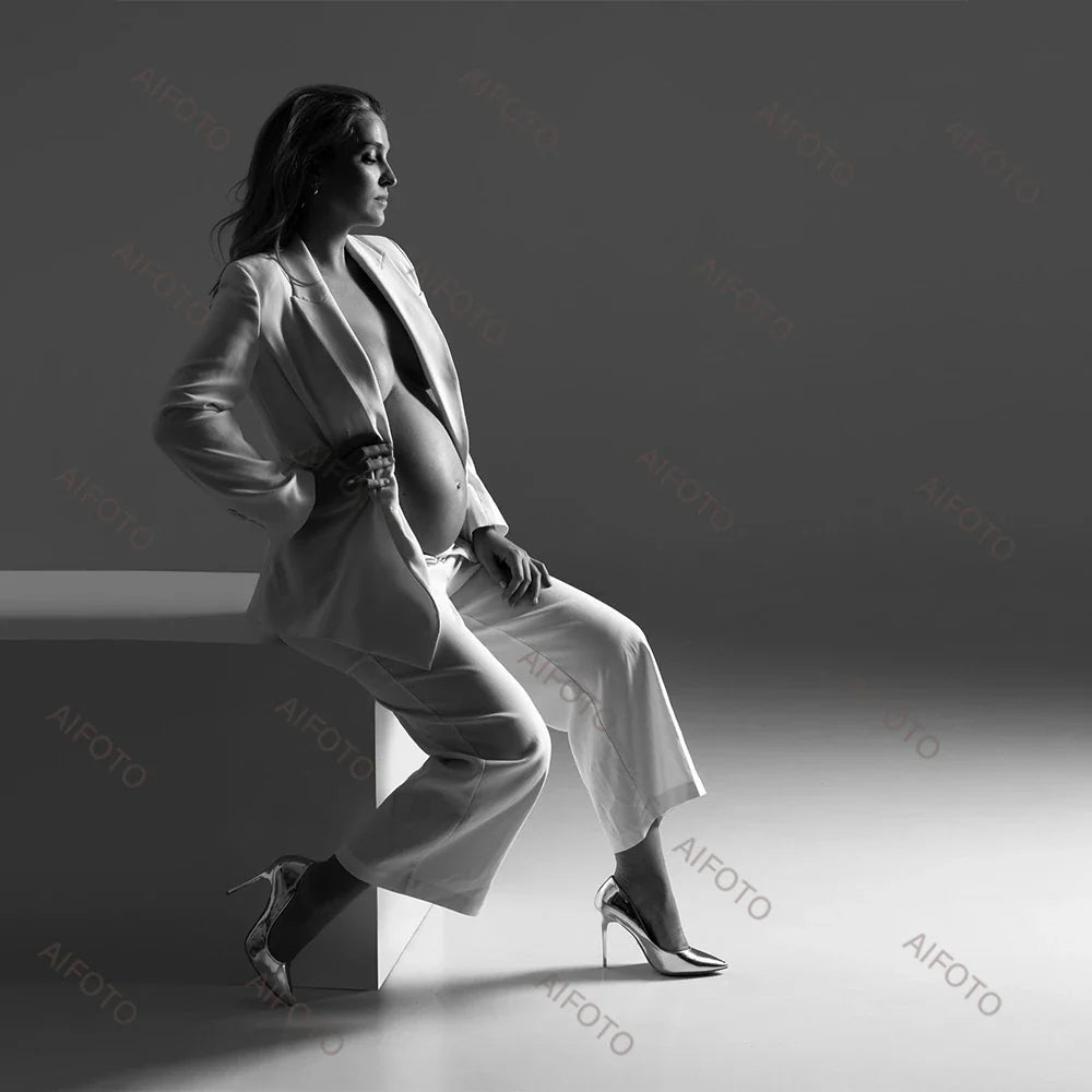 Maternity Photoshoot Suit Lace Up Long Sleeve Blazer