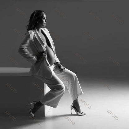 Maternity Photoshoot Suit Lace Up Long Sleeve Blazer