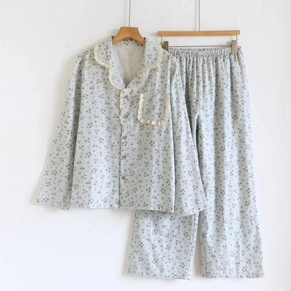 Autumn Spring Light Floral Printed Loose Comfortable Plus Size Sleepwear Women