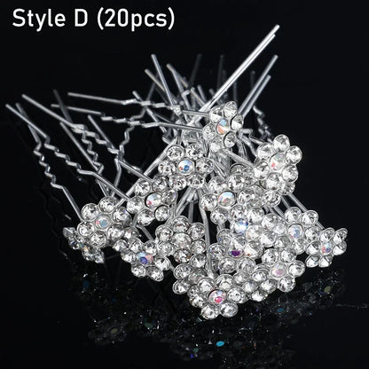 20pcs Elegant Pearl Crystal Hairpin Wedding Bridal U-shaped Metal Hair Comb Forks for Women