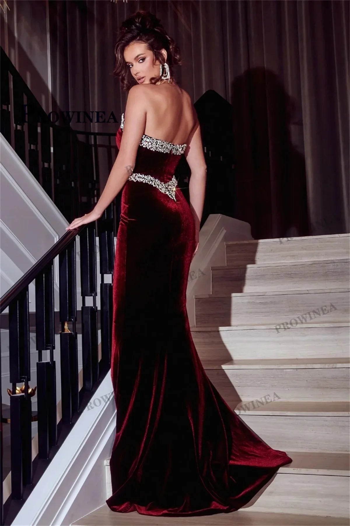 Velvet Evening Trumpet Sweetheart Rhinestones Dress Customized