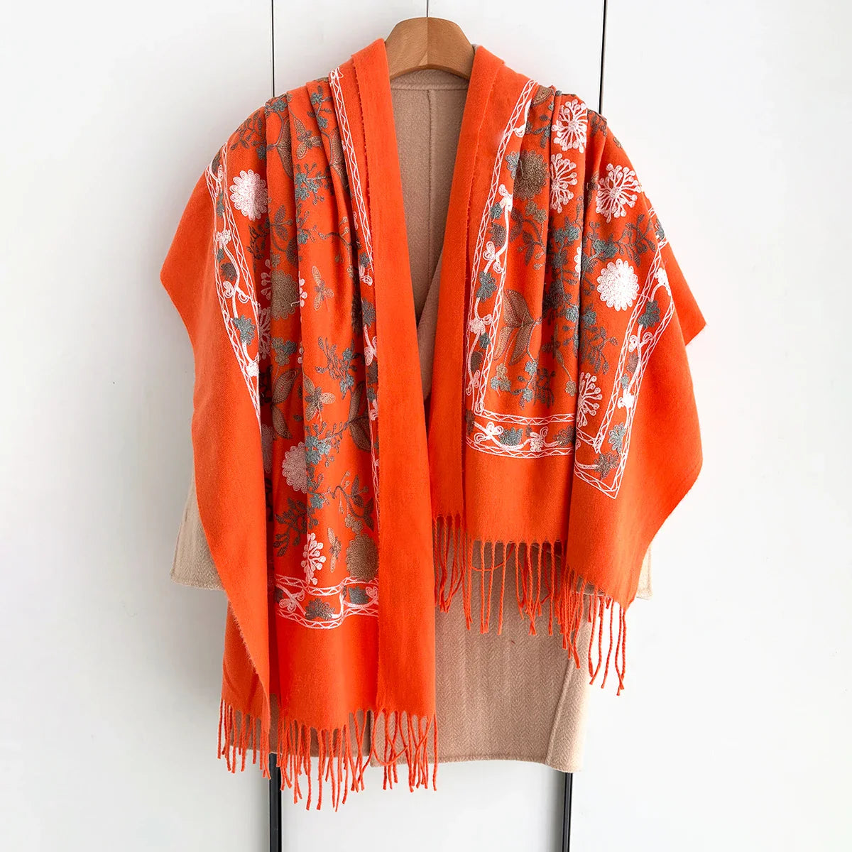 Many Colors Floral Warm Scarf For Women 70*210cm Luxury Faux Cashmere Shawl Winter Thick Pashmina Tassels Poncho Elegant Wrap