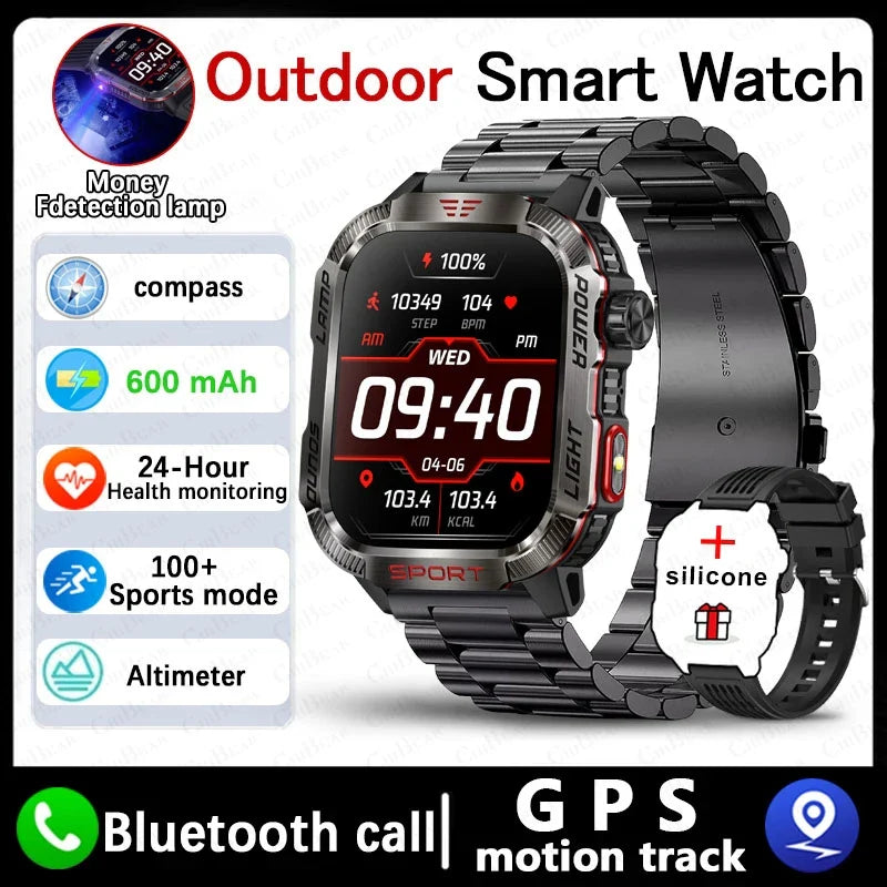 Men Military GPS Smart Watch Flashlight Compass Waterproof Outdoor Sport Tracker Bluetooth