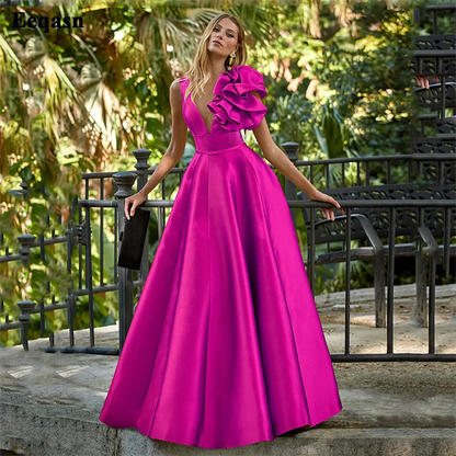 Women Satin Party Long Formal Prom Evening Dress A Line