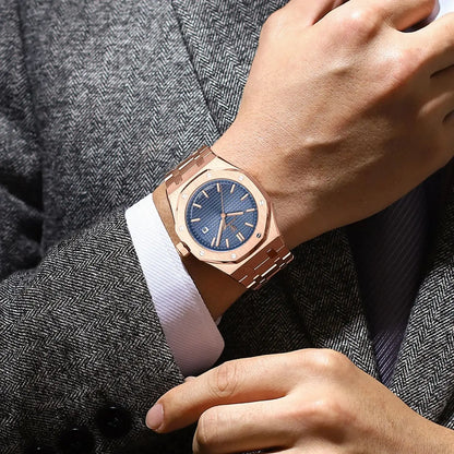 POEDAGAR Luxury Business Man Wristwatch Waterproof Luminous Stainless Steel Fashion Quartz