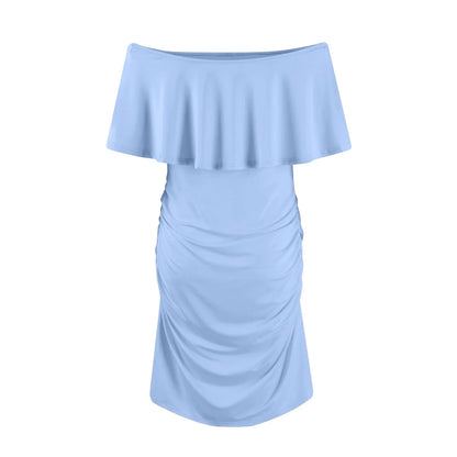 Maternity Dress Short Sleeve Slash Ruffles