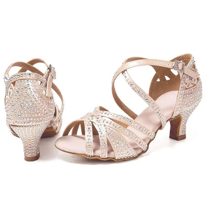 Diamond-encrusted Latin Ballroom Dance Soft Sole Shoes